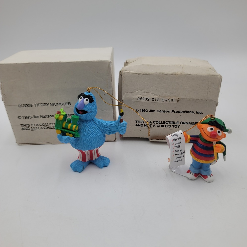 Vintage Sesame Street Ornaments Ernie Herry Monster Jim Henson 1992 1993 Lot 2